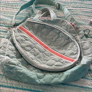 Cinda B Quilted Light Aqua Shoulder tennis  Bag with Coral Accent. Preowned